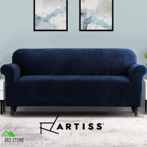 Artiss Velvet Sofa Cover Plush Couch Cover Lounge Slipcover 4 Seater Sapphire