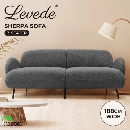 Levede Cloud Sofa 3 Seater Sherpa Fleece Upholstered Lounge Modern Couch Office