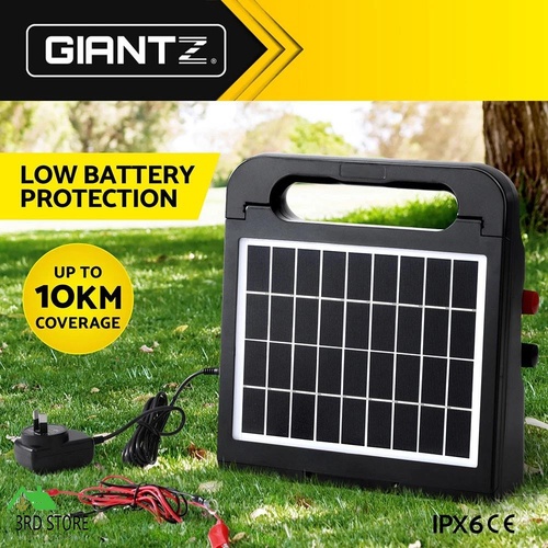 Giantz 5km Electric Fence Energiser Solar Farm 0.3J