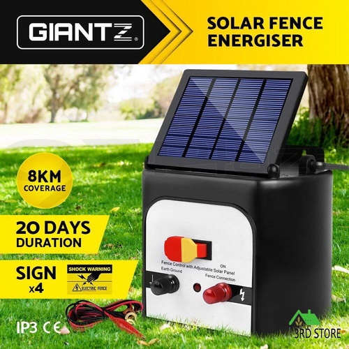 Giantz 8km Solar Electric Fence Energiser Energizer Unit For Goats Cattle Horses