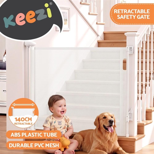 Keezi Retractable Gate Baby Gate Pet Safety Fence Extends up to 140cm White