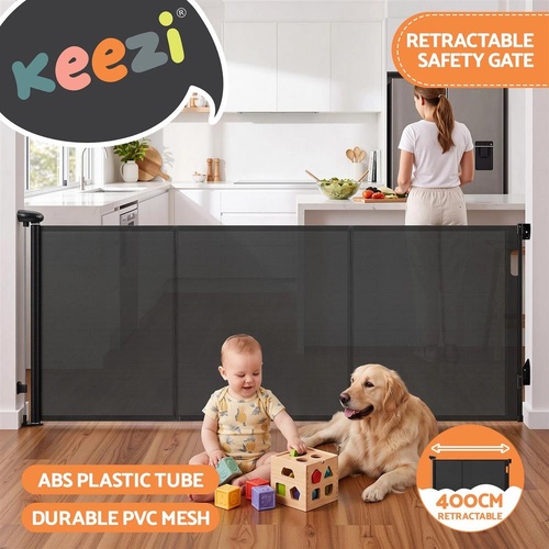 Keezi Retractable Gate Baby Gate Pet Safety Fence Extends up to 400cm Black