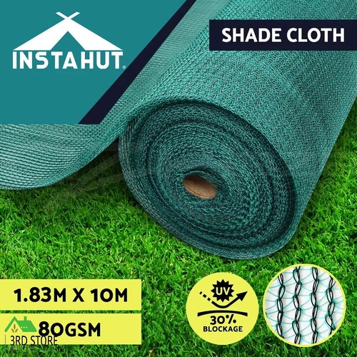 Instahut 1.83x10m 30% UV Shade Cloth Shadecloth Sail Garden Mesh Roll Outdoor Green
