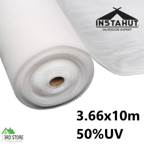 Instahut 3.66x10m 50% UV Shade Cloth Shadecloth Sail Garden Mesh Roll Outdoor White