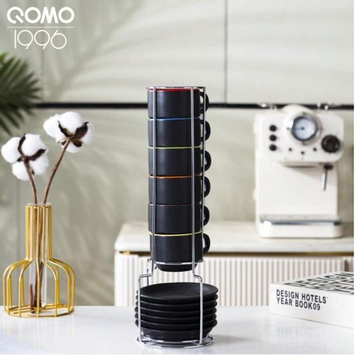 6PCS Stackable High-Temperature Porcelain Cups, QOMO 1996, For Coffee And Tea, B