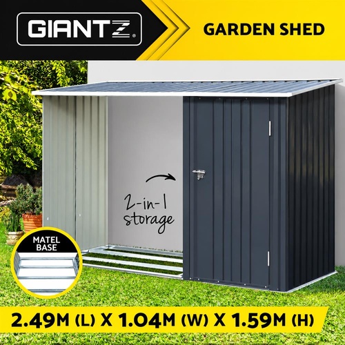 Giantz Garden Shed Sheds Outdoor Tool 2.49x1.04M Storage Workshop House Galvanised Steel