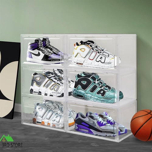 Sneaker Display Case Shoe Storage Box Clear Plastic Boxes Drawer Stackable 6pc