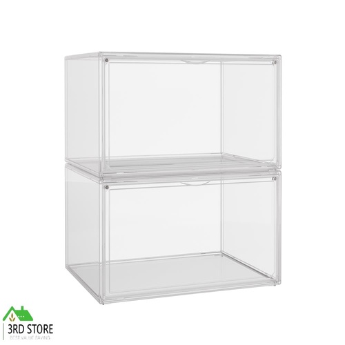 Stacked 2Pcs Shoe Box Storage Clear Display Stackable Shoe Sneaker Organizer