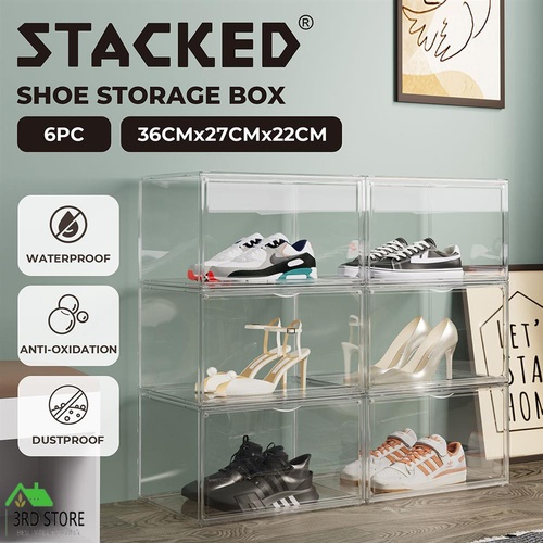 Stacked 6Pcs Shoe Box Storage Clear Display Stackable Shoe Sneaker Organizer