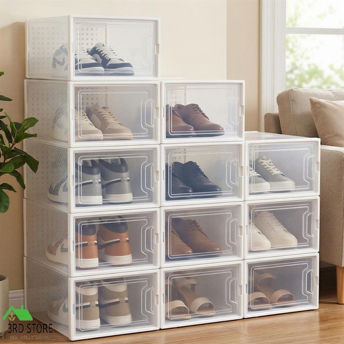 Stacked Shoe Rack Storage Boxes 12 Pcs Stackable Clear Plastic Display Cases