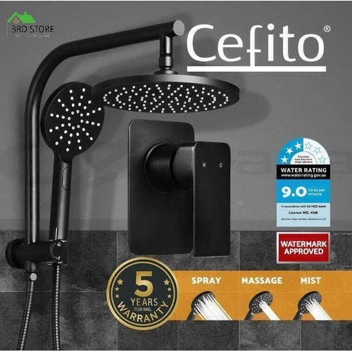 Cefito WELS 9'' Rain Shower Head Mixer Round Handheld High Pressure Wall Black