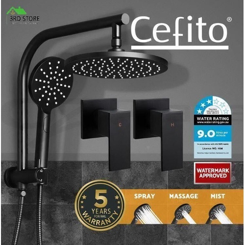 Cefito WELS 9'' Rain Shower Head Taps Round Handheld High Pressure Wall Black