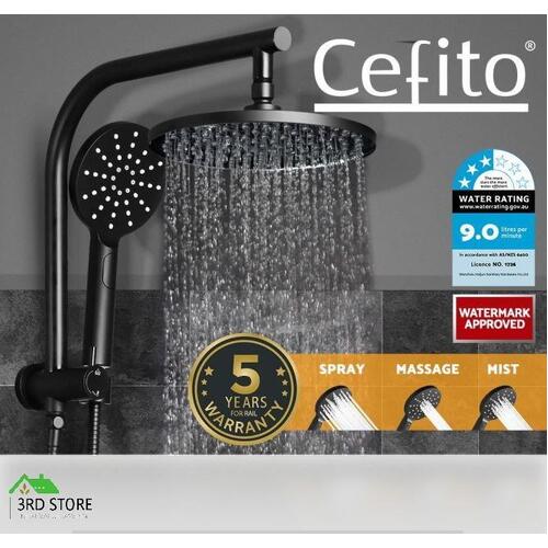 Cefito WELS 9'' Rain Shower Head Set Round Handheld High Pressure Wall Black
