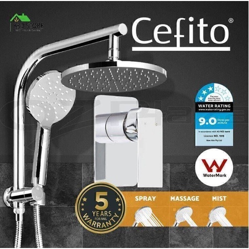Cefito WELS 9'' Rain Shower Head Mixer Round Handheld High Pressure Wall Chrome