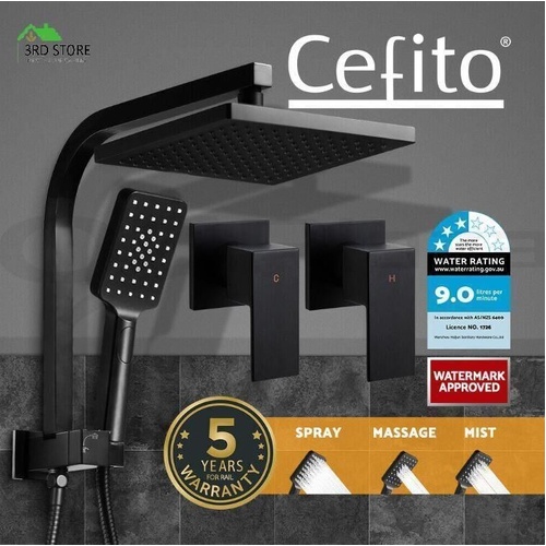 Cefito WELS 8'' Rain Shower Head Taps Square Handheld High Pressure Wall Black