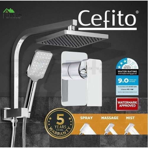 WELS Square 8 inch Rain Shower Head and Mixer Set Handheld Spray Bracket Rail Chrome