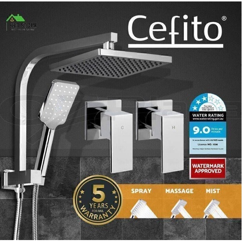 WELS 8" Rain Shower Head Set Square Dual Heads Black High Pressure Hand Held