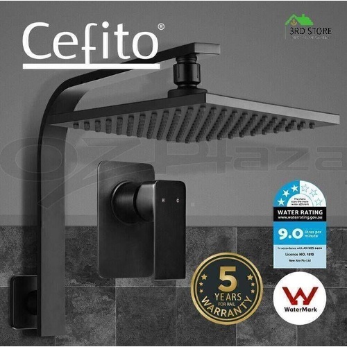 Cefito WElS 8'' Rain Shower Head Mixer Square High Pressure Wall Arm DIY Black