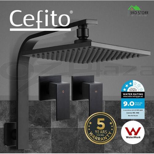 Cefito WElS 8'' Rain Shower Head Taps Square High Pressure Wall Arm DIY Black