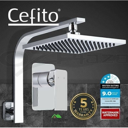 Cefito WElS 8'' Rain Shower Head Mixer Square High Pressure Wall Arm DIY Chrome
