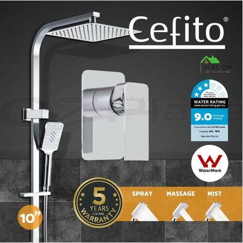 Cefito WELS 10'' Rain Shower Head Mixer Round Handheld High Pressure Wall Chrome