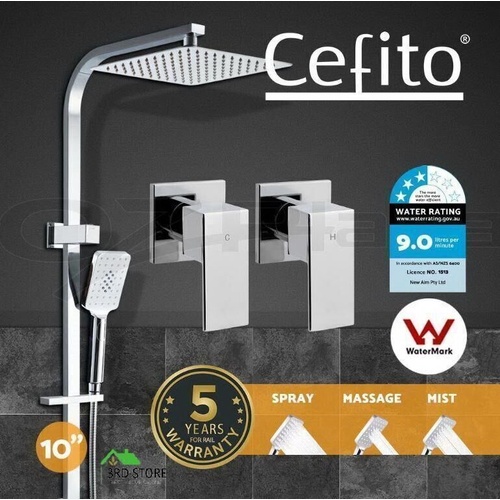 Cefito WELS 10'' Rain Shower Head Taps Round Handheld High Pressure Wall Chrome