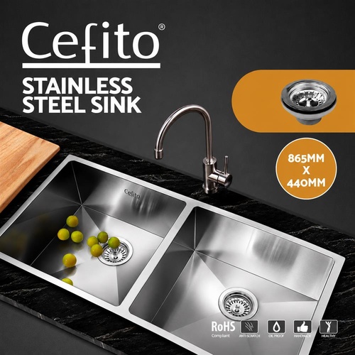 Cefto Kitchen Sink Stainless Steel Handmade Under/Topmount Double Bowl 865x440mm