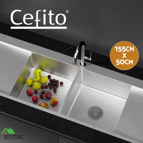 Cefito Kitchen Sink Basin Stainless Steel Under/Top/Flush Mount Bowl 155X50CM