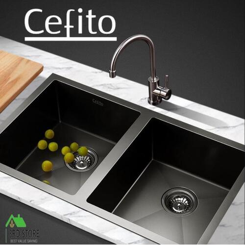Cefito Stainless Steel Kitchen Sink Under/Topmount Laundry Double Bowl 770X450MM