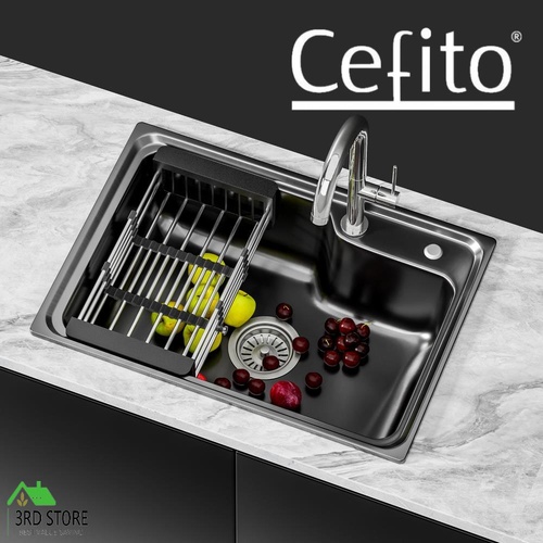 Cefito Kitchen Sink 61X43CM Stainless Steel Basin Single Bowl Black Drain Basket