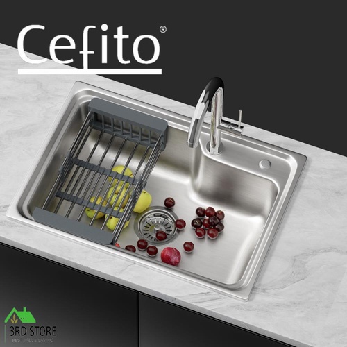 RETURNs Cefito Kitchen Sink 61X43CM Stainless Steel Basin Single Bowl Silver Drain Basket