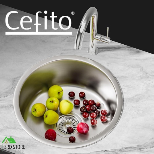 Cefito Kitchen Sink 43cm Round Stainless Steel Basin Single Bowl Silver