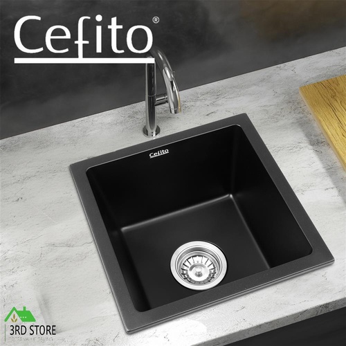 Cefito Kitchen Sink 38x38cm Granite Stone Sink Single Bowl Black