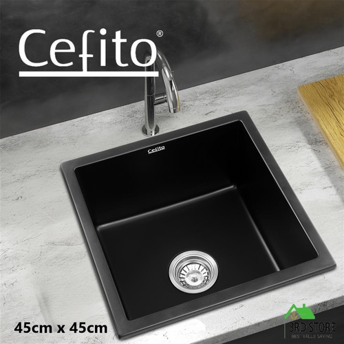 Cefito Kitchen Sink 45x45cm Granite Stone Sink Single Bowl Black