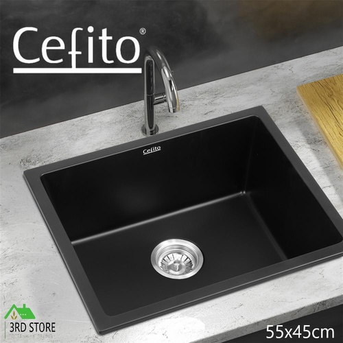 Cefito Kitchen Sink 55x45cm Granite Stone Sink Single Bowl Black