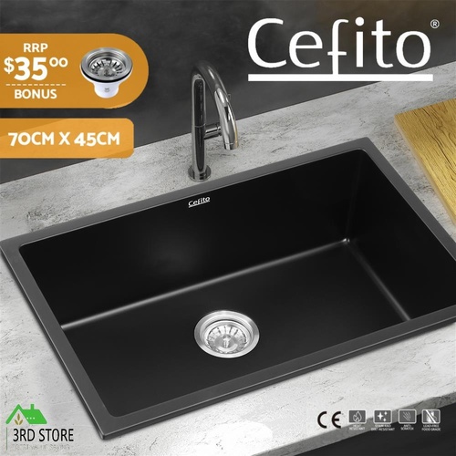 Cefito Kitchen Sink 70x45cm Granite Stone Sink Single Bowl Black