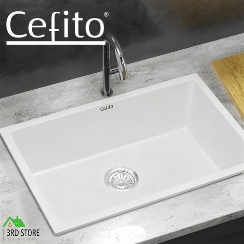 Cefito Kitchen Sink 70x45cm Granite Stone Sink Single Bowl White
