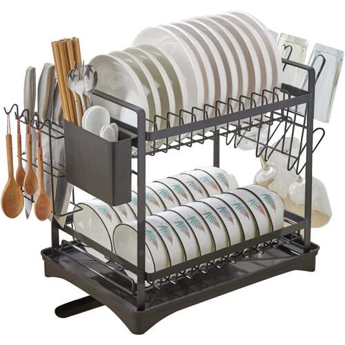 9SHOME Dish Drying Rack, 2 Tier Compact Dish Drainer 304 Stainless steel Swivel