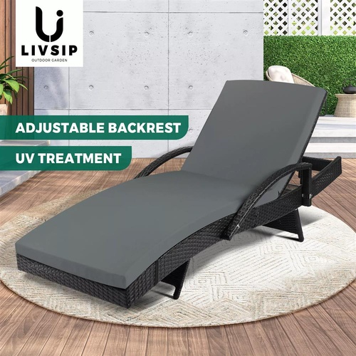 Livsip Sun Lounge Rattan Wicker Lounger Sofa Patio Day Bed Outdoor Furniture