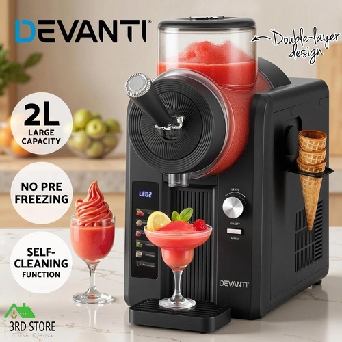 RETURNs Devanti 6in1 Slushie Machine Ice Cream Maker 2L Frozen Smoothies Milkshake Black
