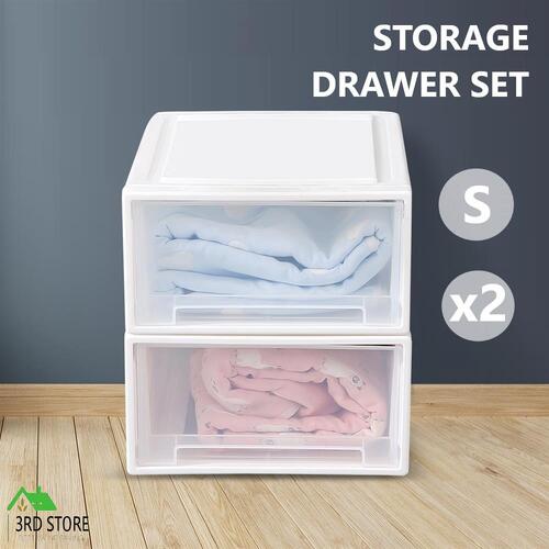 Storage Drawers Set Cabinet Tool Organiser Box  Drawer Plastic Stackable 2PK S