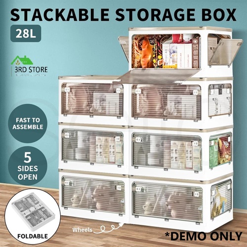 Stackable Storage Containers Lid Clothes Organiser Box 5 Side Open Foldable 28L
