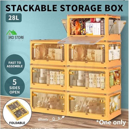 Storage Containers with Lid Clothes Organiser Box 5 Side Open Foldable Stackable
