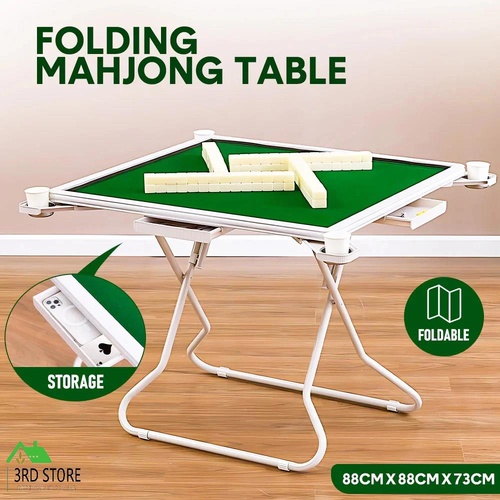 Folding Mahjong Table for Home with 4 Drawers and Cup Holders Green