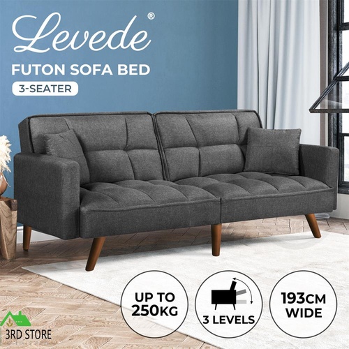 Levede Sofa Bed Futon Convertible Fabric Lounge Couch 3-Seater Recliner Dark