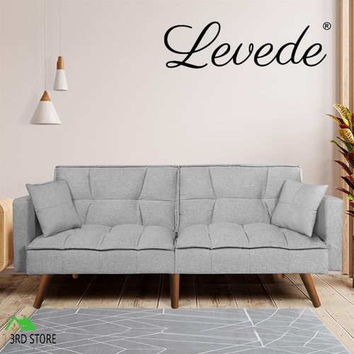 Levede Sofa Bed Futon Convertible Fabric Lounge Couch 3-Seater Recliner Grey