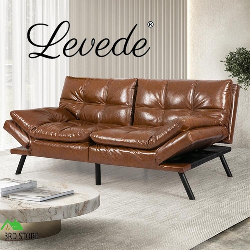 Levede Sofa Bed Futon Recliner Lounge Couch Convertible PU Faux Leather 3-Seater