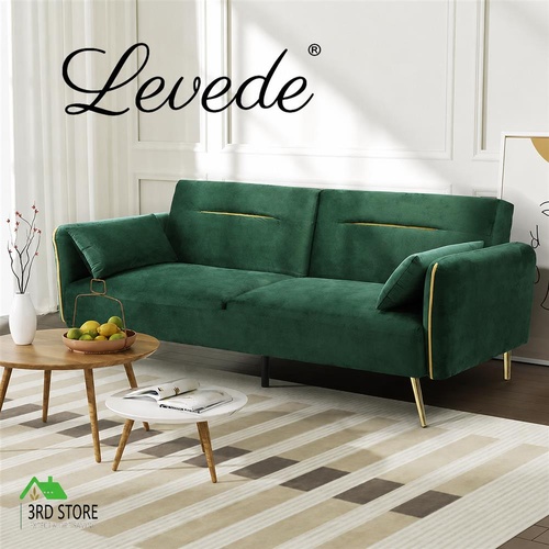 Levede Sofa Bed Convertible Lounge Futon Armrest Couch Velvet 3 Seater Recliner