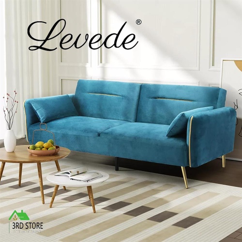 RETURNs Levede Sofa Bed Convertible Lounge Futon Armrest Couch Velvet 3 Seater Recliner