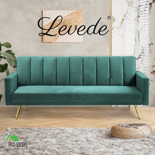 Levede Sofa Bed Convertible Velvet Lounge Recliner Couch Sleeper 3 Seater Green